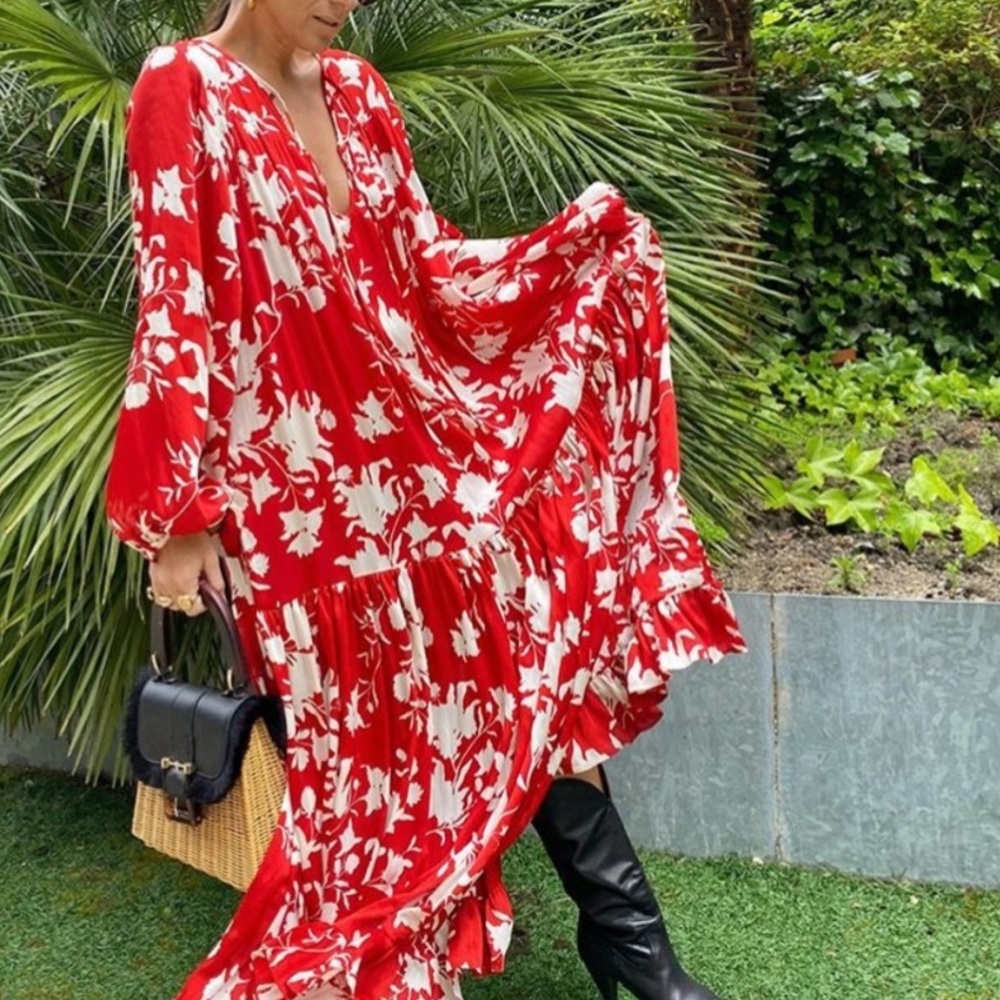 Johanna Ortiz x H&M • Red White Voluminous flower Dress NWOT